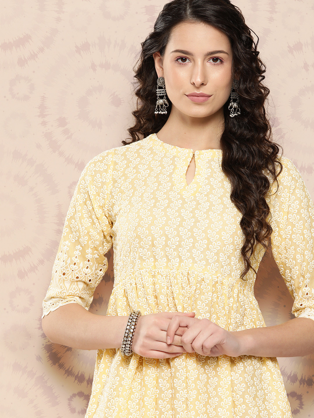 Buy Libas Floral Embroidered Schiffli & Gathered Detail Fit & Flare