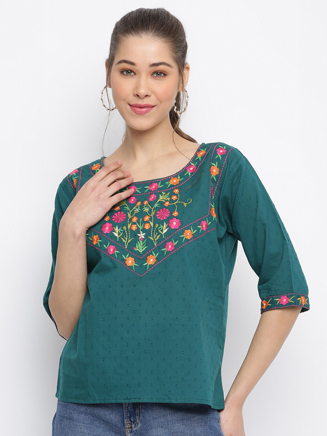 Buy Mayra Green Floral Print Top Tops for Women 21912574 Myntra