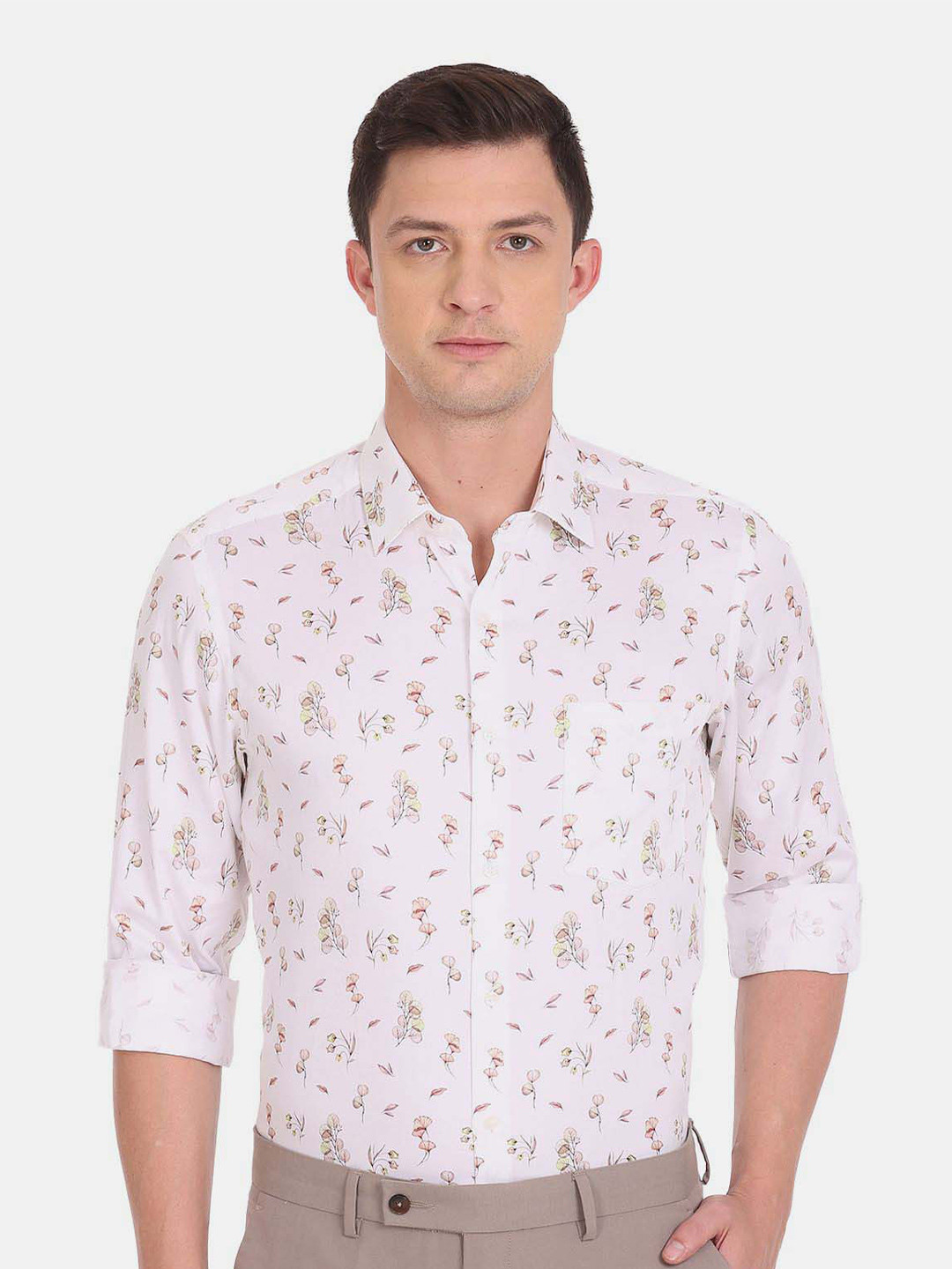 Men's Brown Floral Printed Casual Slim Fit Shirt
