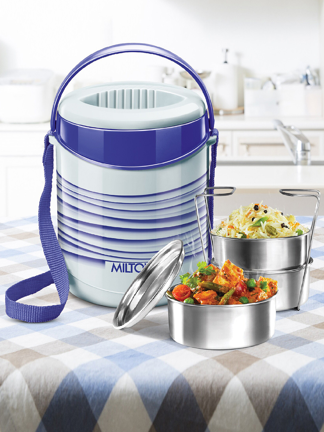 Buy Milton New Econa 3 Pcs Blue Stainless Steel Tiffin Box 900 Ml