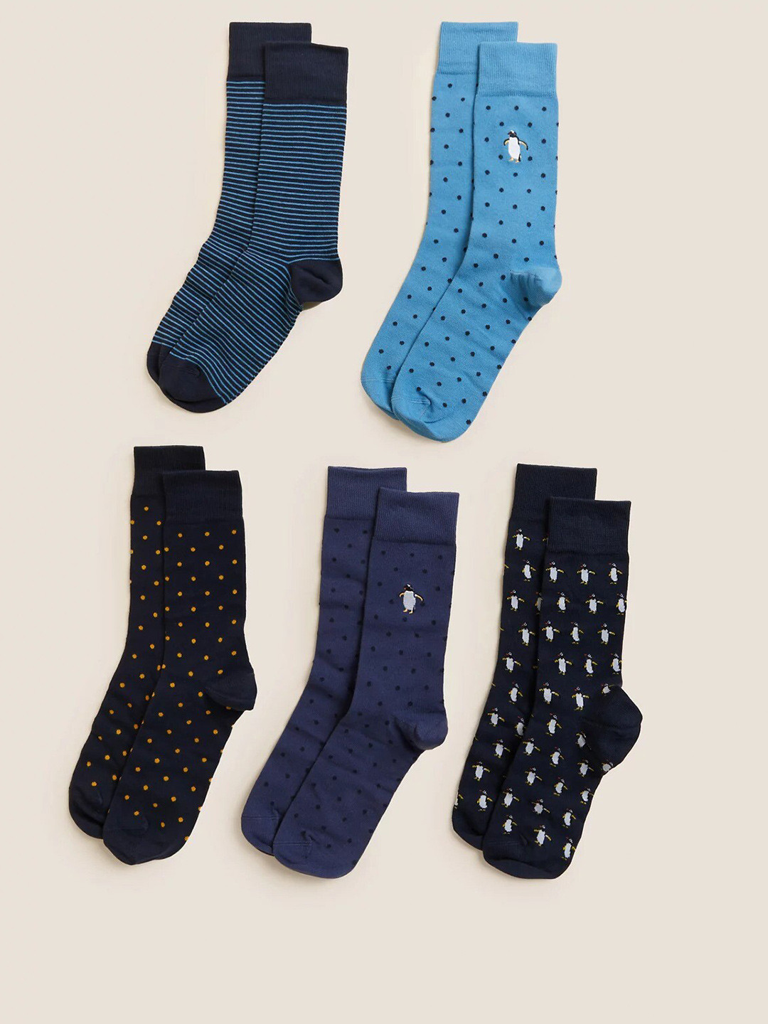 Buy Marks & Spencer Men Pack Of 5 Patterned Above Ankle Length Sock