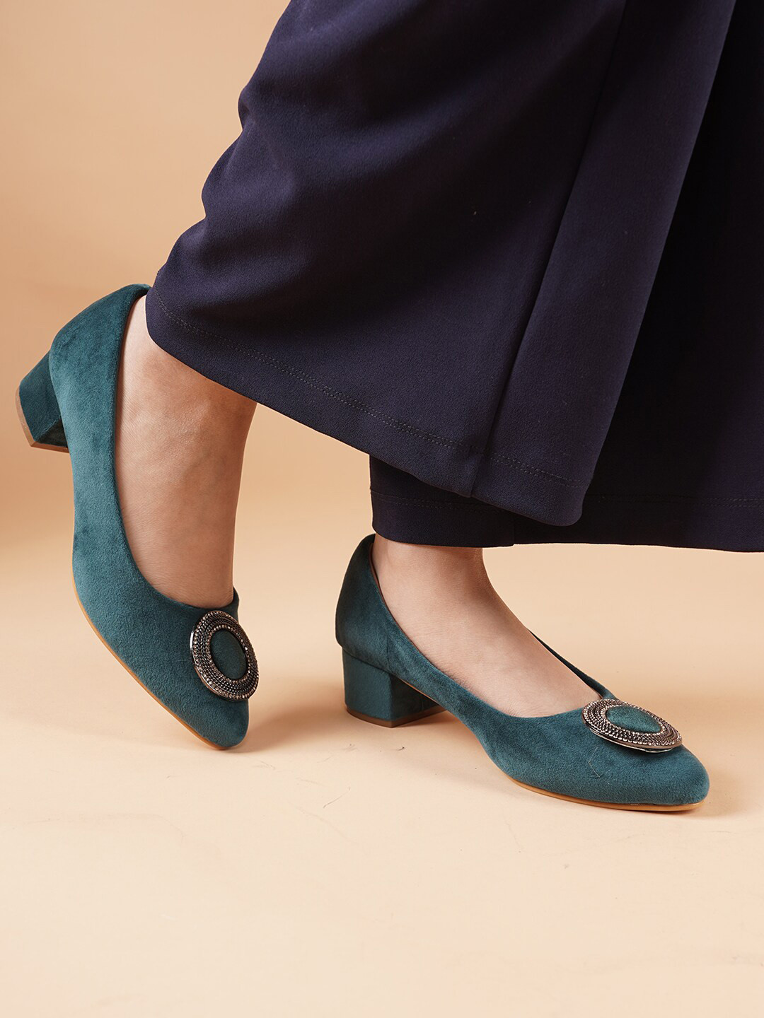 Buy DressBerry Embellished Velvet Block Heel Pumps Heels for Women