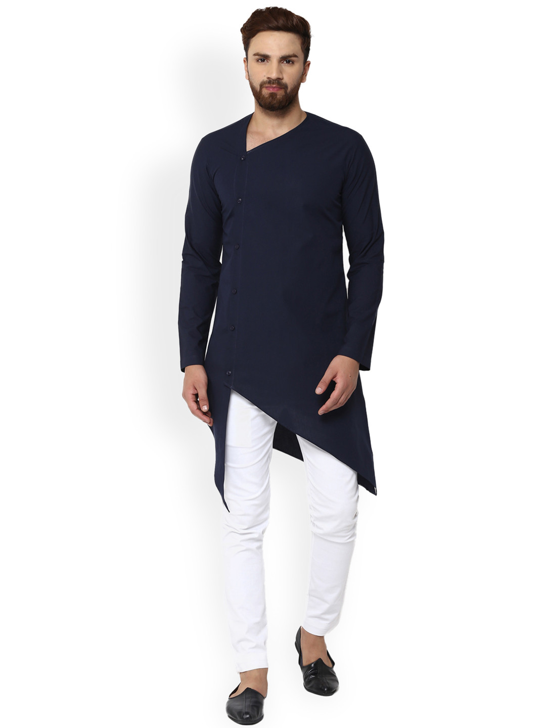 Men Blue Solid Straight Kurta
