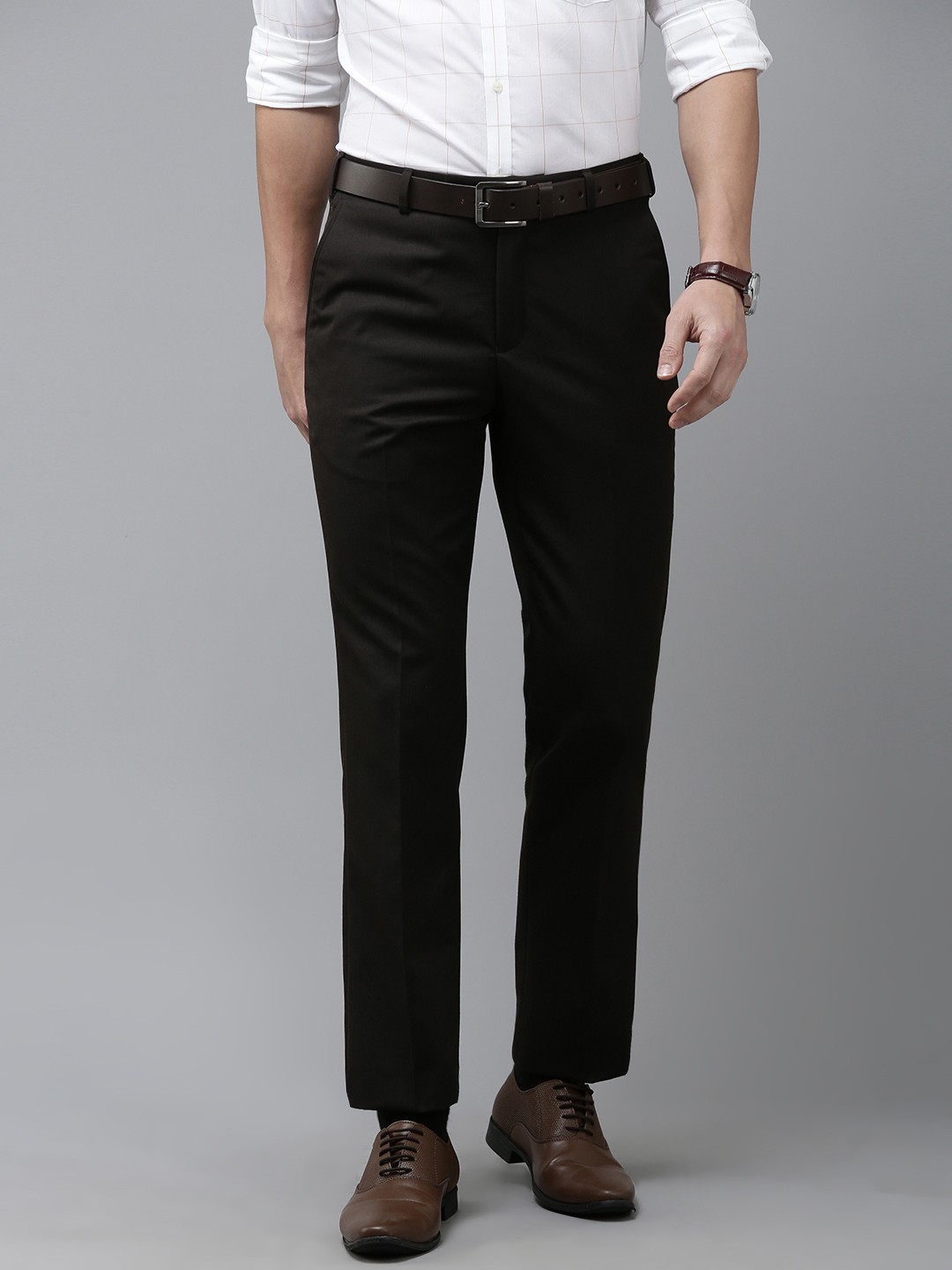 Buy Park Avenue Men Solid Smart Fit Formal Trousers - Trousers for Men ...
