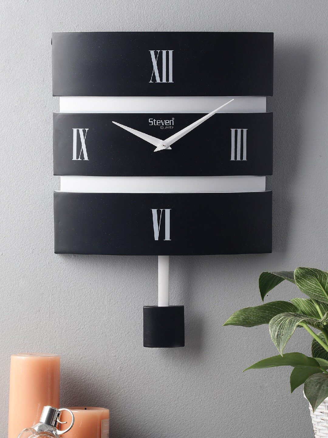 Buy EXIM DECOR Black & White Pendulum Wall Clock Clocks for Unisex