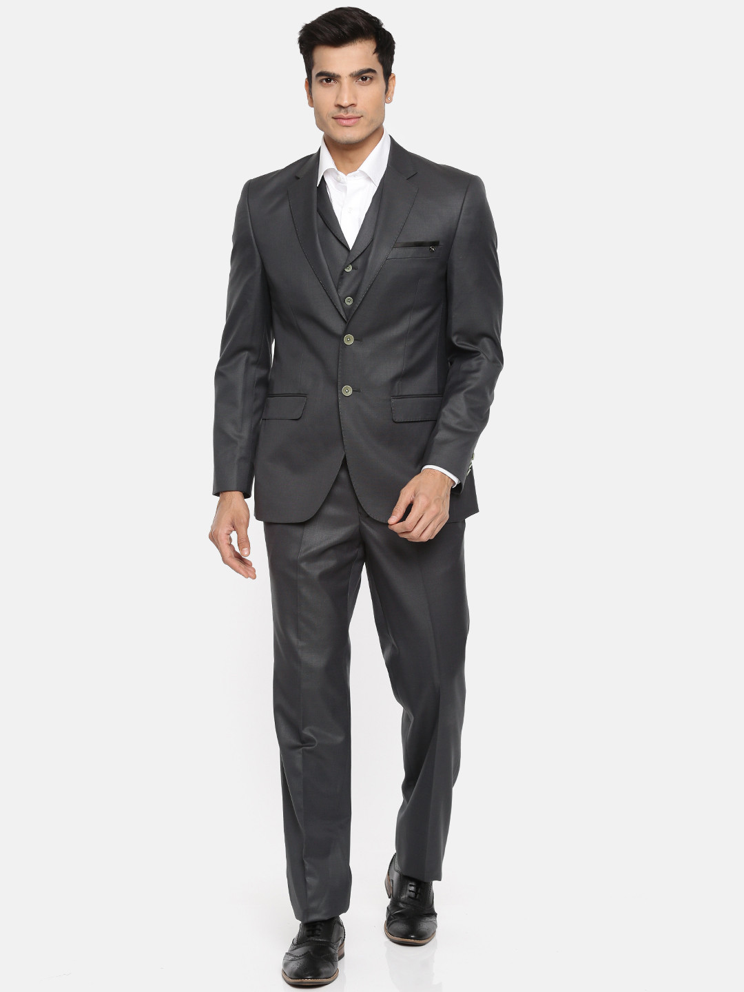 Buy Raymond Men Charcoal Grey Single Breasted Solid Contemporary Fit