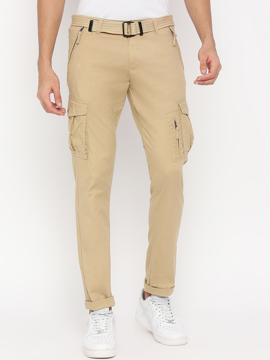 Buy Beevee Men Relaxed Straight Fit Easy Wash Cargos Trousers ...