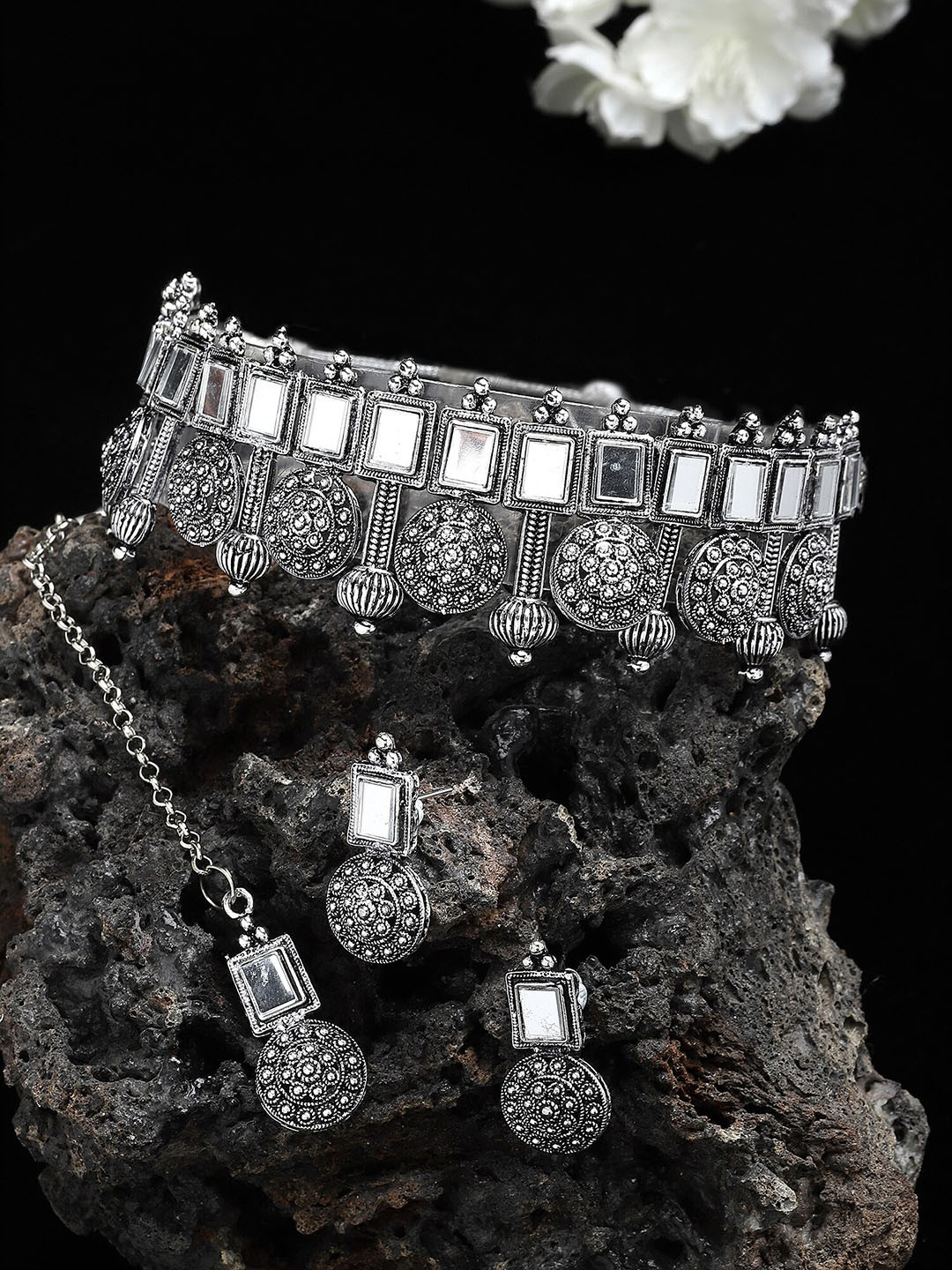 Buy KARATCART Oxidized Silver Plated Mirror Jewellery Set Jewellery