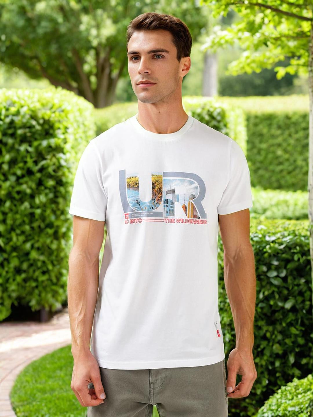 Men's Typography White Short Sleeves Round Neck Relaxed Fit T-Shirt main image 0