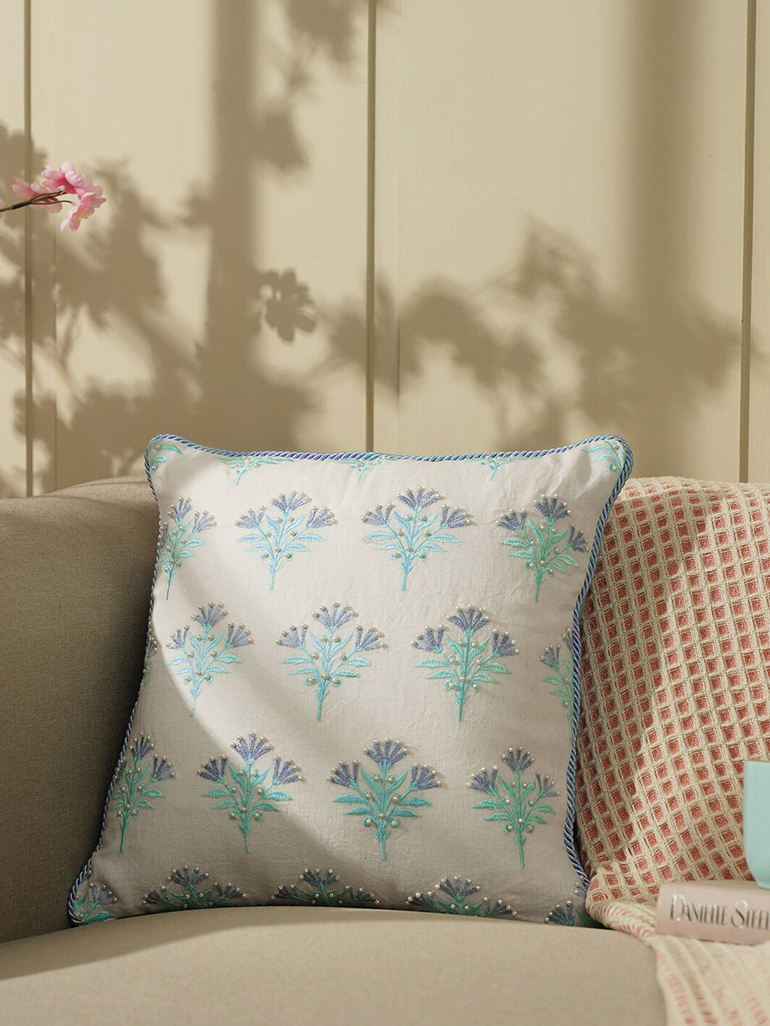 Buy Pure Home And Living Blue & White Embroidered & Embellished Linen