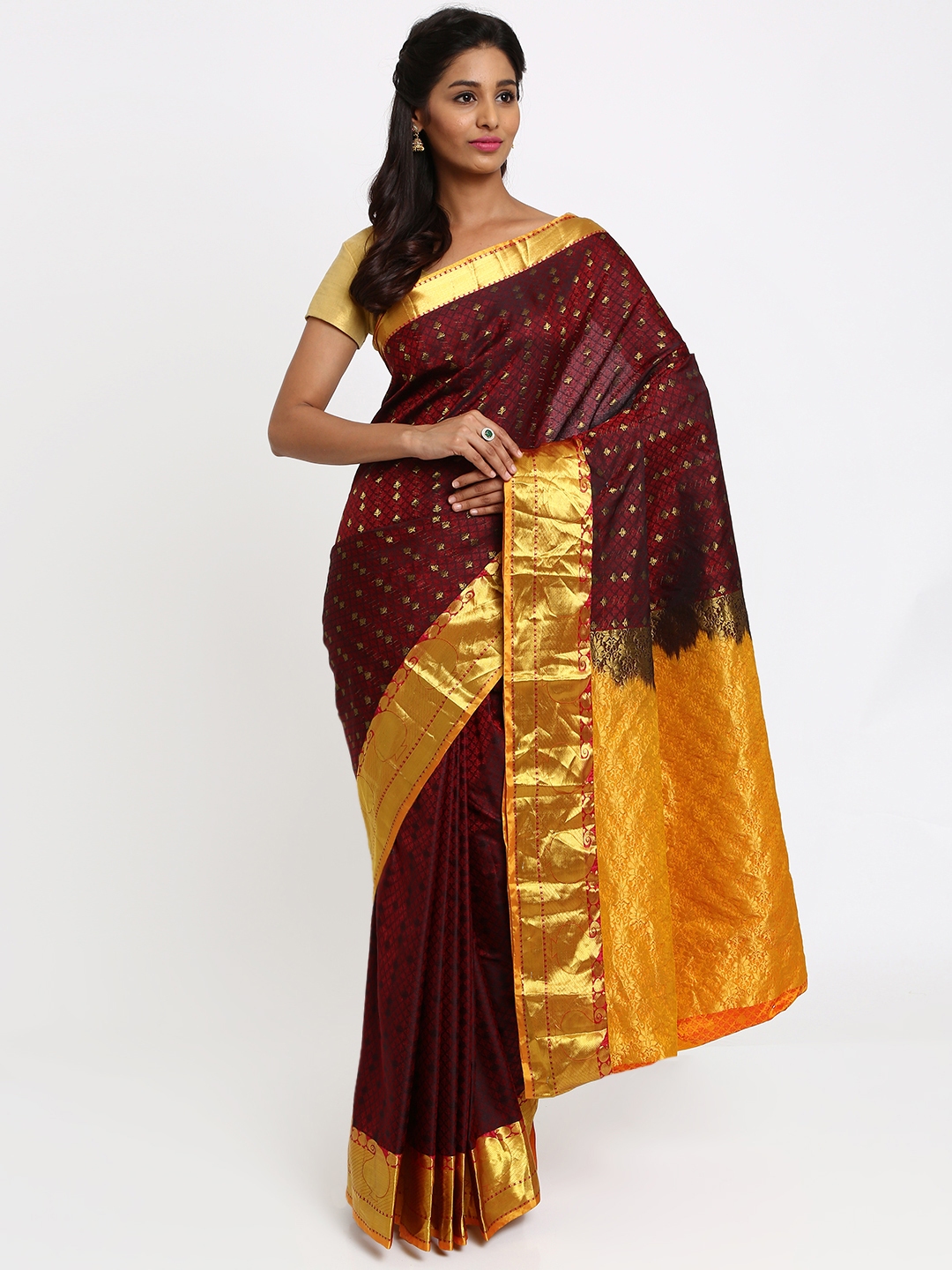 Buy The Chennai Silks Classicate Maroon Pure Silk Woven Design ...