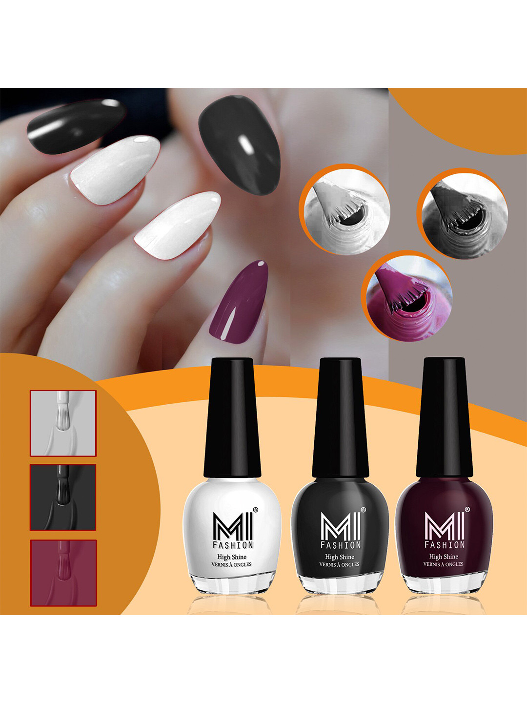 Buy MI FASHION Set Of 3 High Shine Long Lasting Glossy Nail Paint 15ml