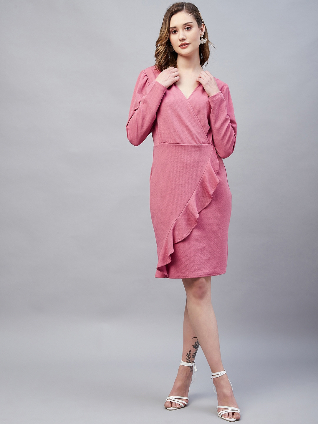 Buy Carlton London V Neck Ruffle Detail Wrap Dress Dresses for Women