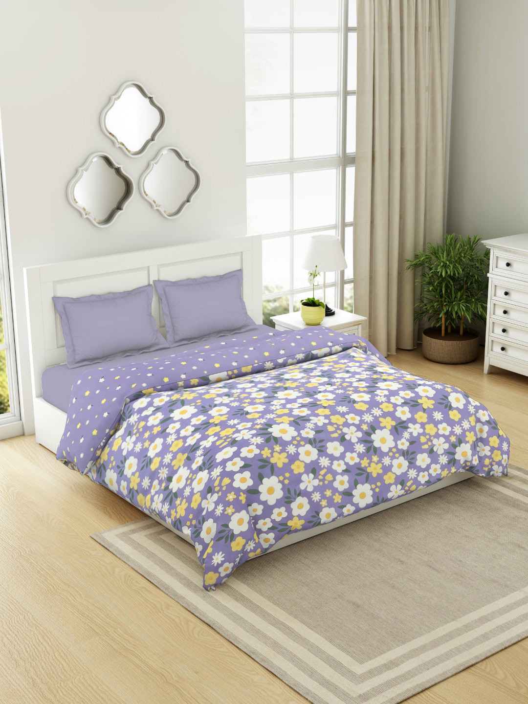 Buy Welspun Violet & White Floral Microfiber AC Room 150 GSM Double Bed