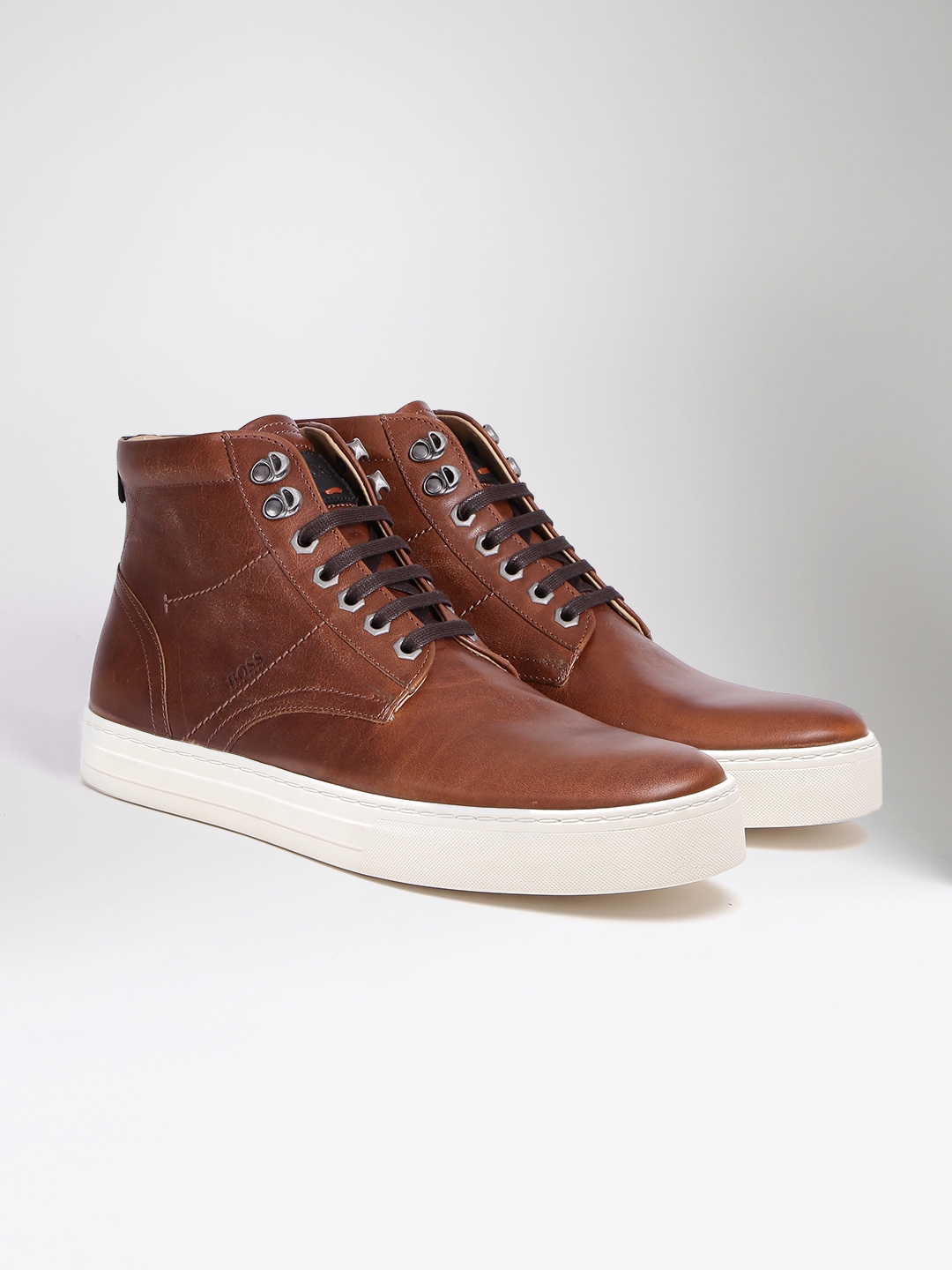 Buy BOSS Orange Men Brown Solid Leather Mid Top Sneakers - Casual Shoes ...