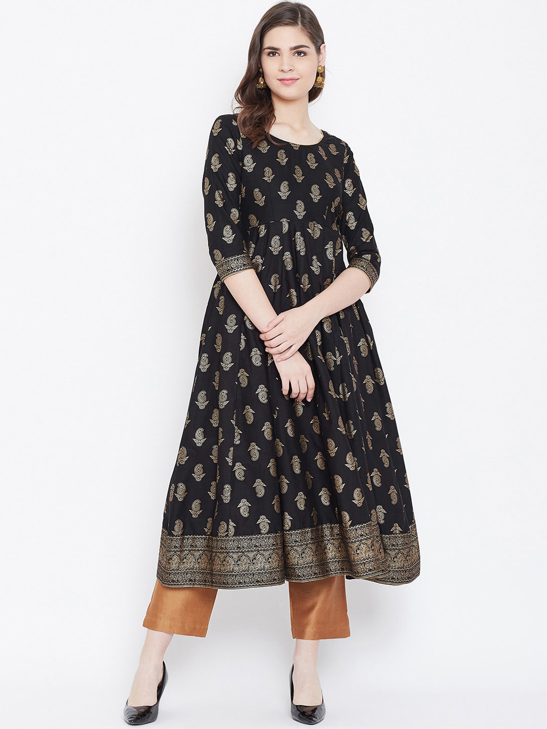 Women Green Printed Anarkali Kurta Boho Dress Designer