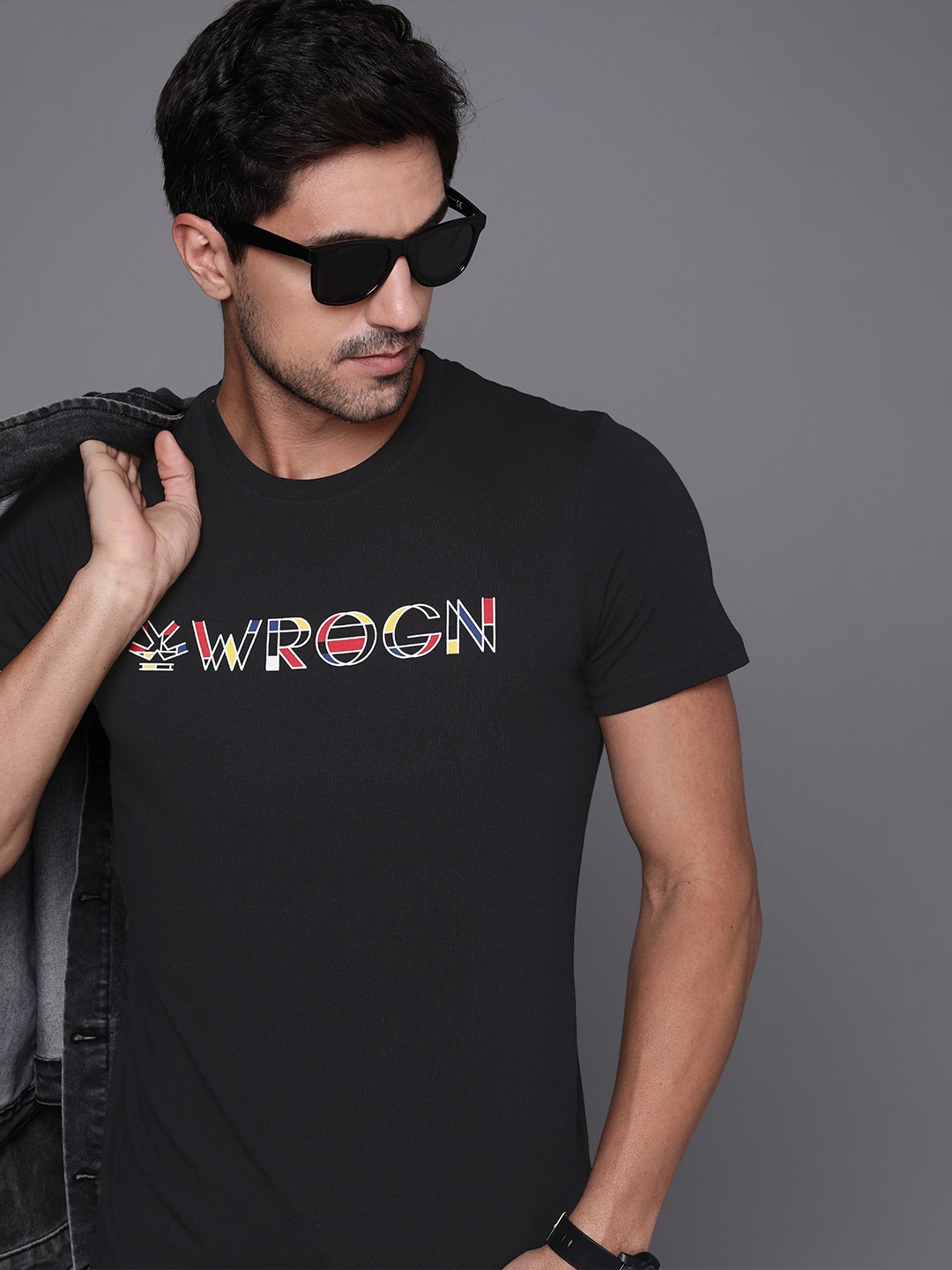 Buy WROGN Men Pure Cotton Brand Logo Printed Slim Fit T Shirt - Tshirts ...