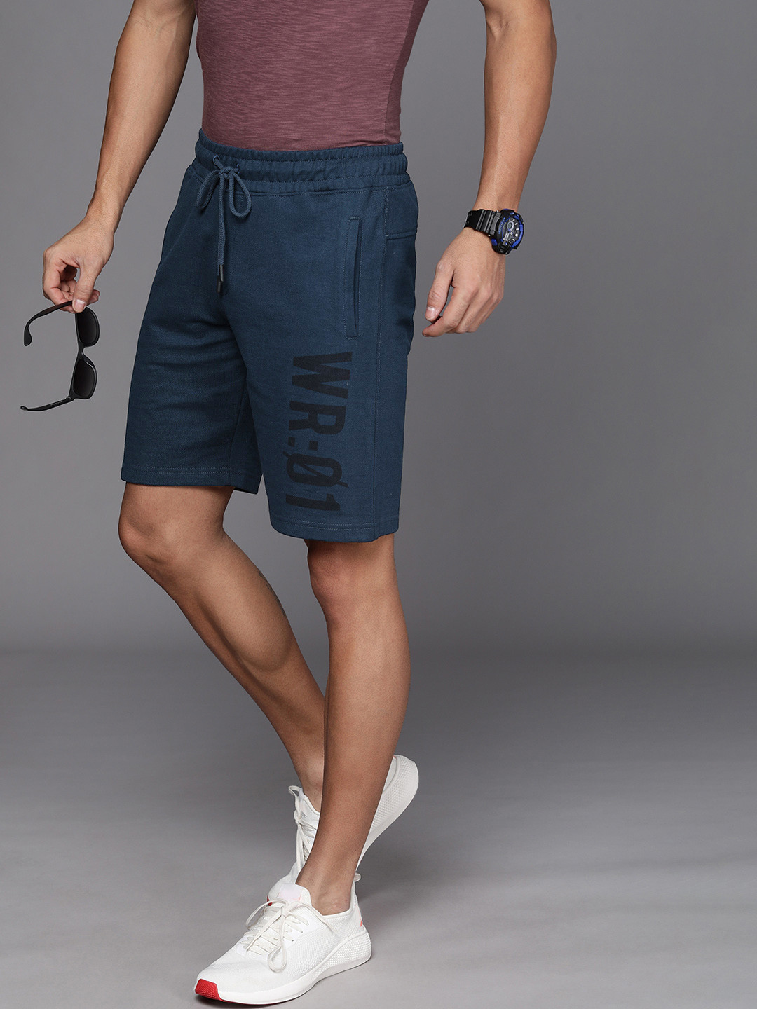 Buy WROGN Men Navy Typography Printed Above Knee Shorts Shorts for