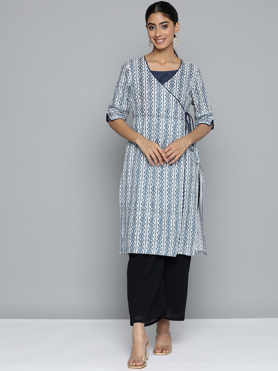 printed wrap front kurta