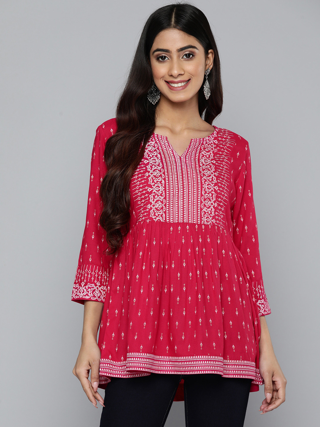 Buy HERE&NOW Ethnic Motifs Print Pleated Kurti Kurtis for Women
