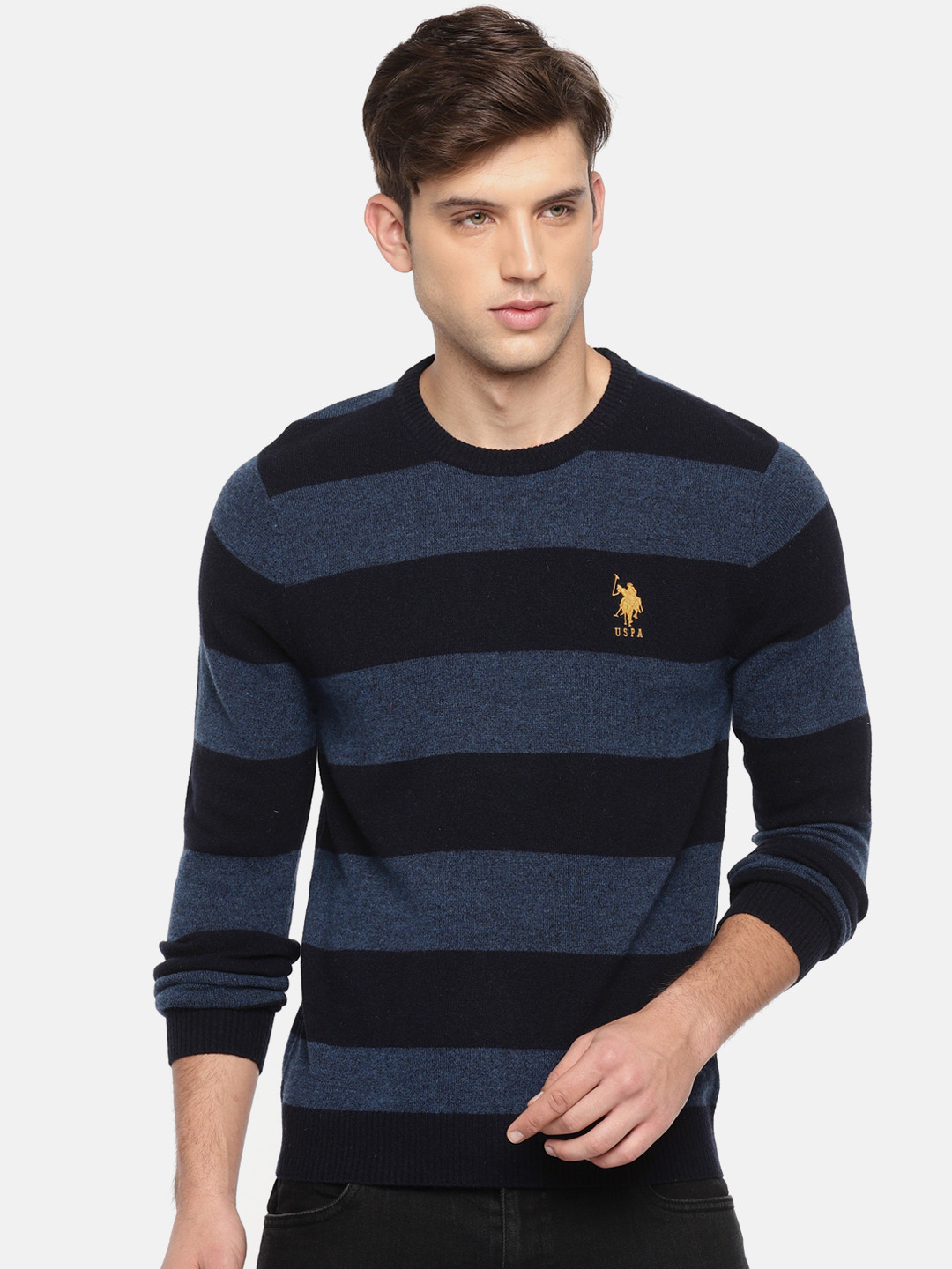 Buy U.S. Polo Assn. Men Blue & Black Striped Pullover - Sweaters for Men 2198272 | Myntra