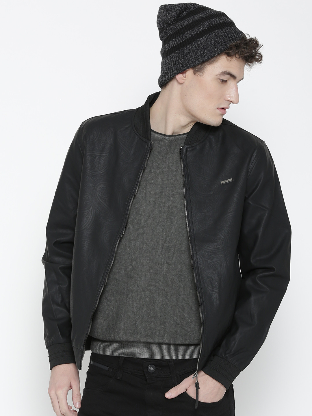 Buy Ed Hardy Men Black Self Design Bomber Jacket - Jackets for Men 2199621 | Myntra