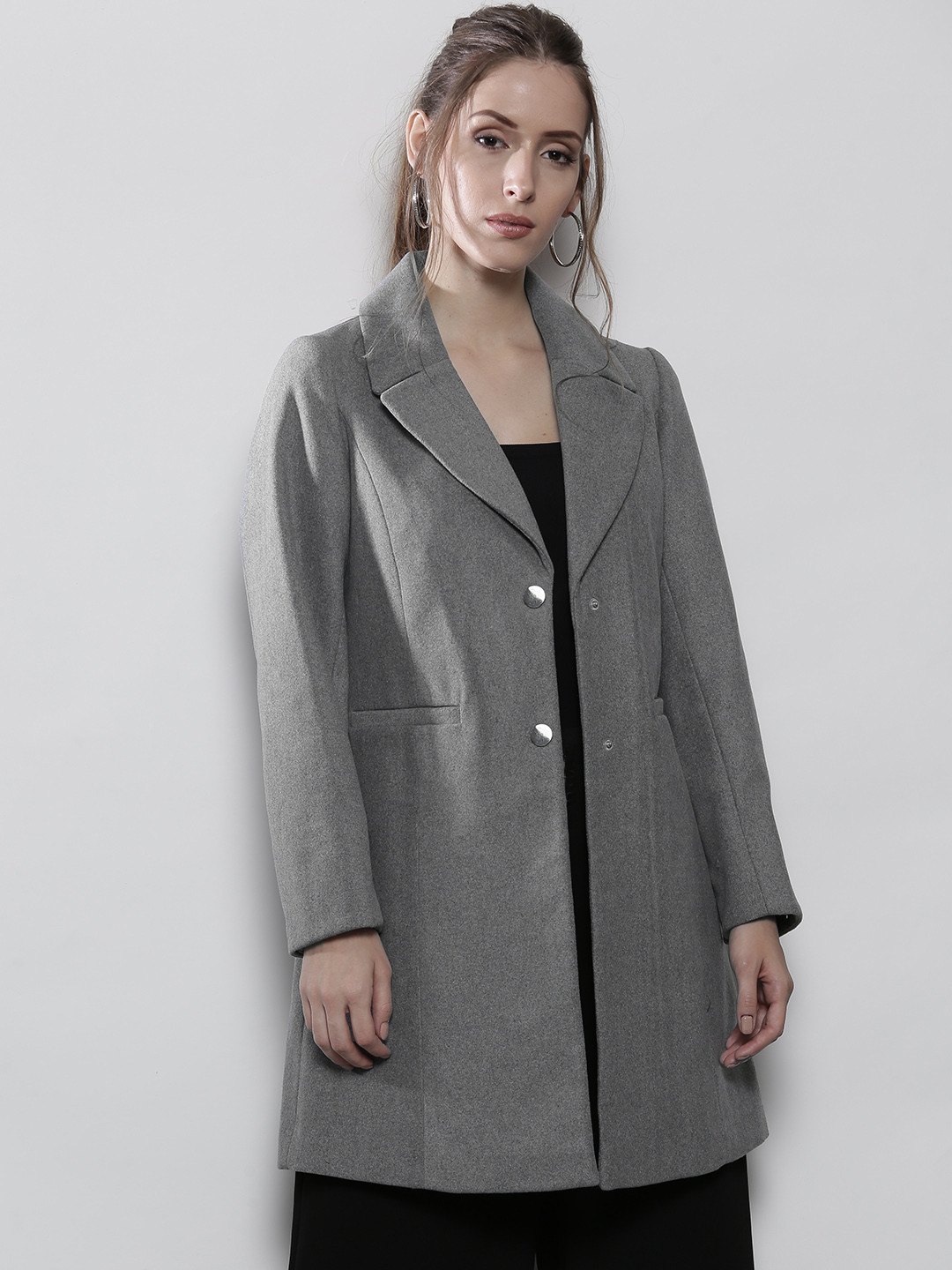 Buy DOROTHY PERKINS Grey Melange Single Breasted Longline Coat - Coats for Women 2199639 | Myntra