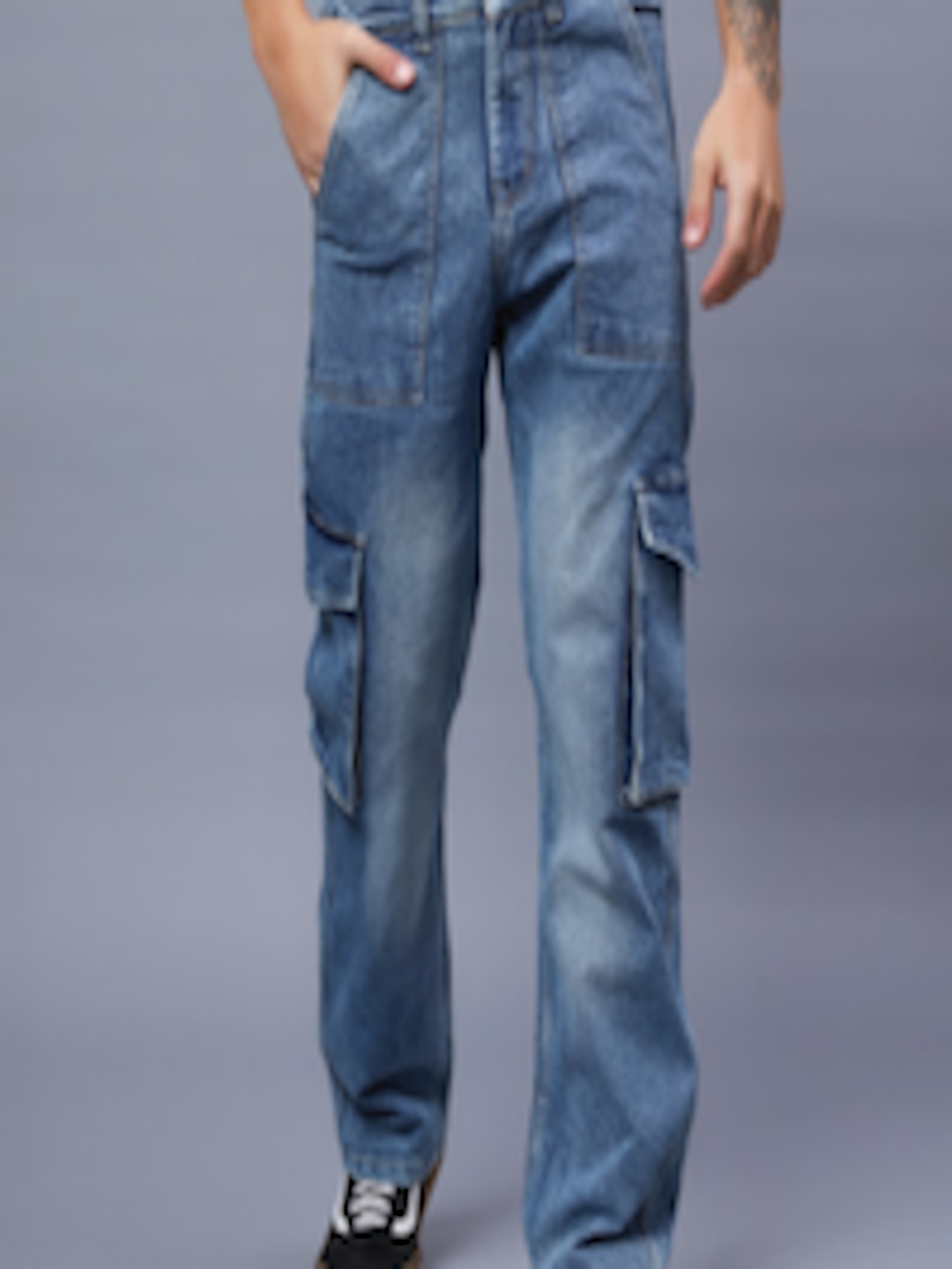 Buy PEPLOS Men Original Wide Leg High Rise Heavy Fade Stretchable Jeans ...