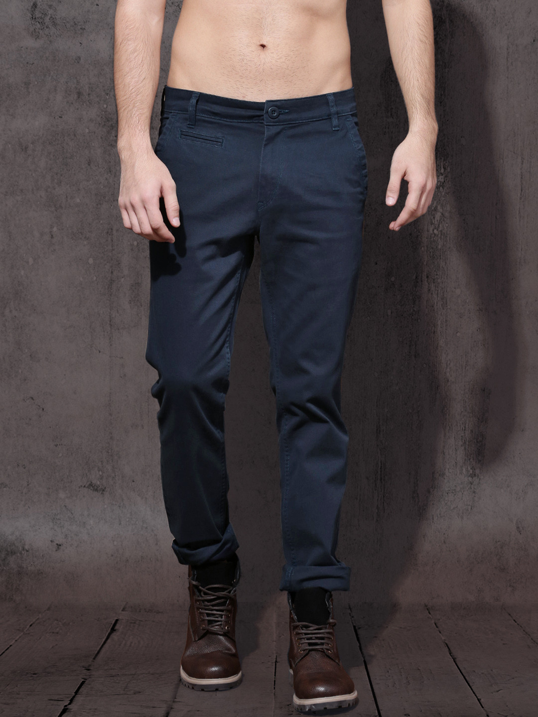 Buy Roadster Men Navy Blue Slim Fit Solid Chinos - Trousers for Men ...
