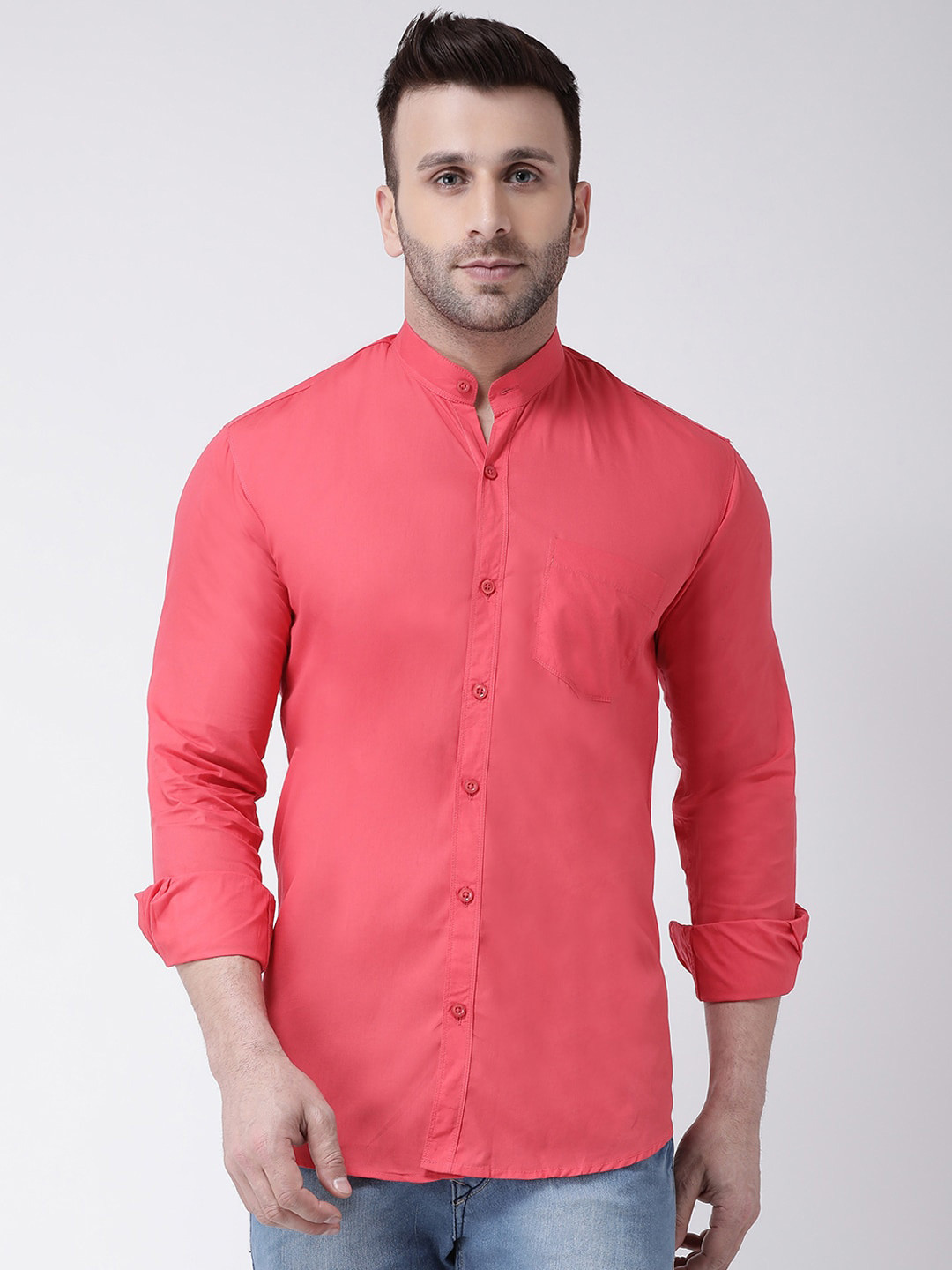 Buy Hangup Plus Slim Fit Band Collar Cotton Casual Shirt Shirts for