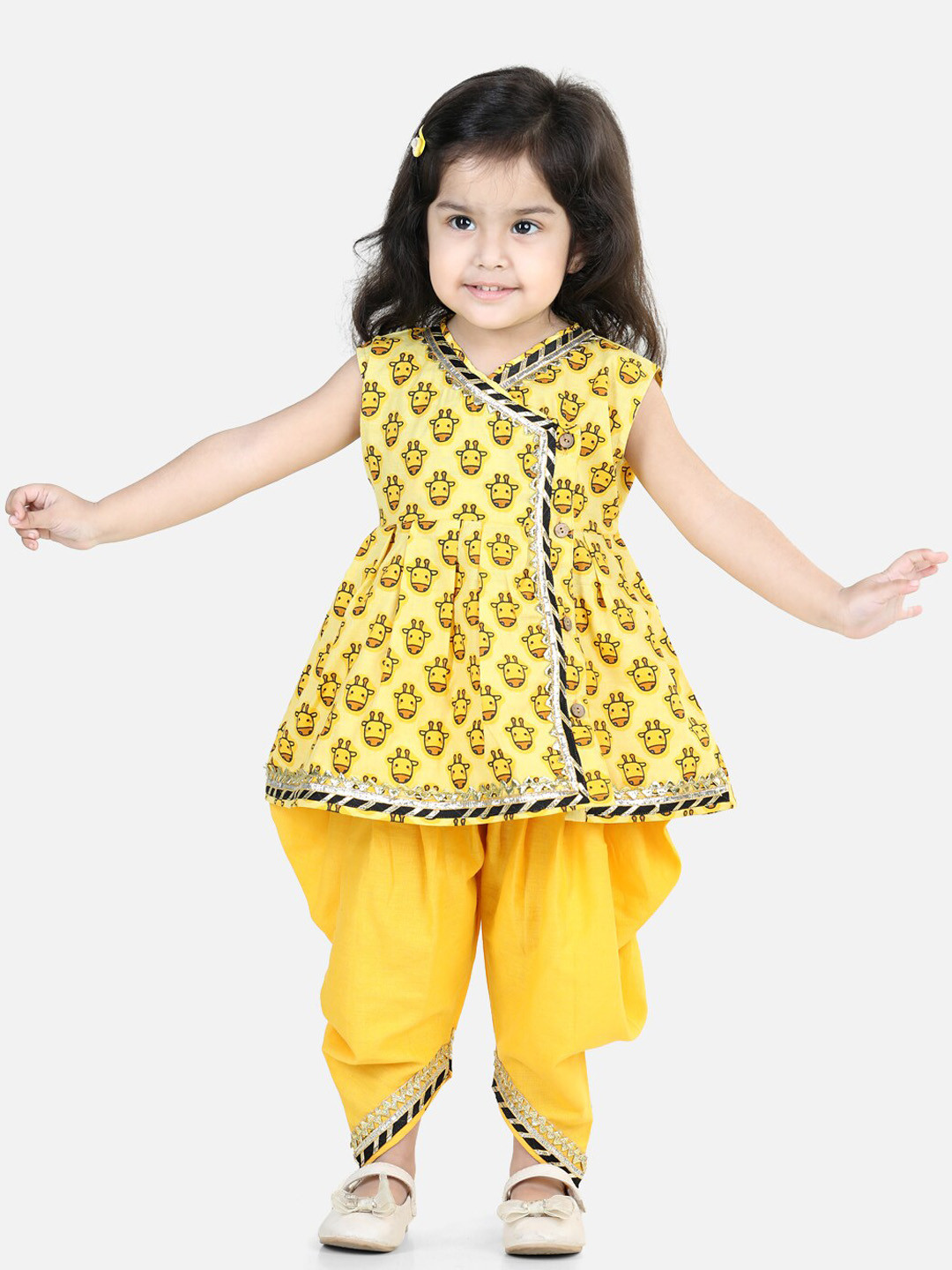 Buy BownBee Girls Printed Angrakha Pure Cotton Kurti With Dhoti Pants