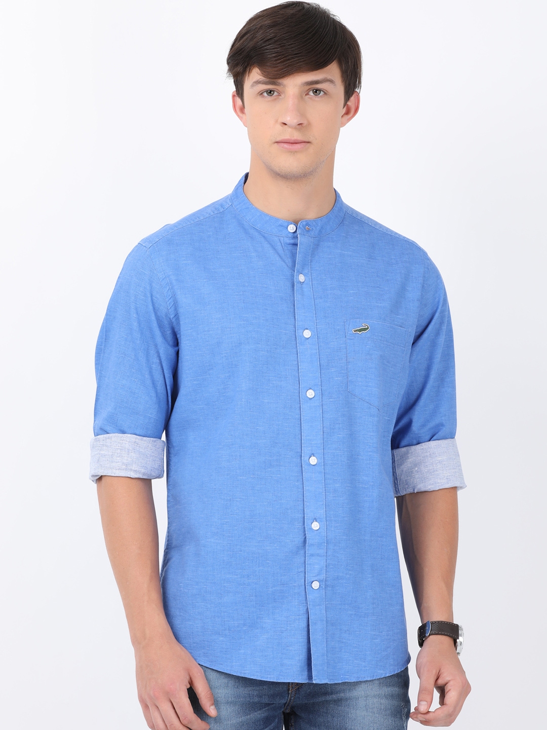 Buy Crocodile Men Blue Slim Fit Solid Casual Shirt - Shirts for Men ...