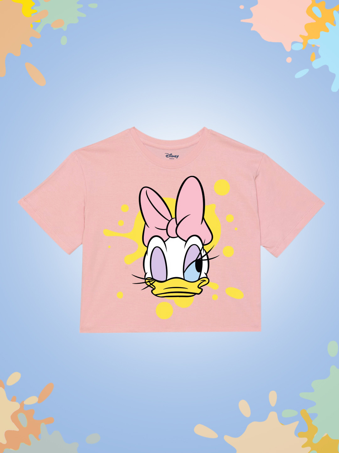 Babyhug Frill Sleeves Cotton T-Shirts Disney Daisy Duck Print - Pink