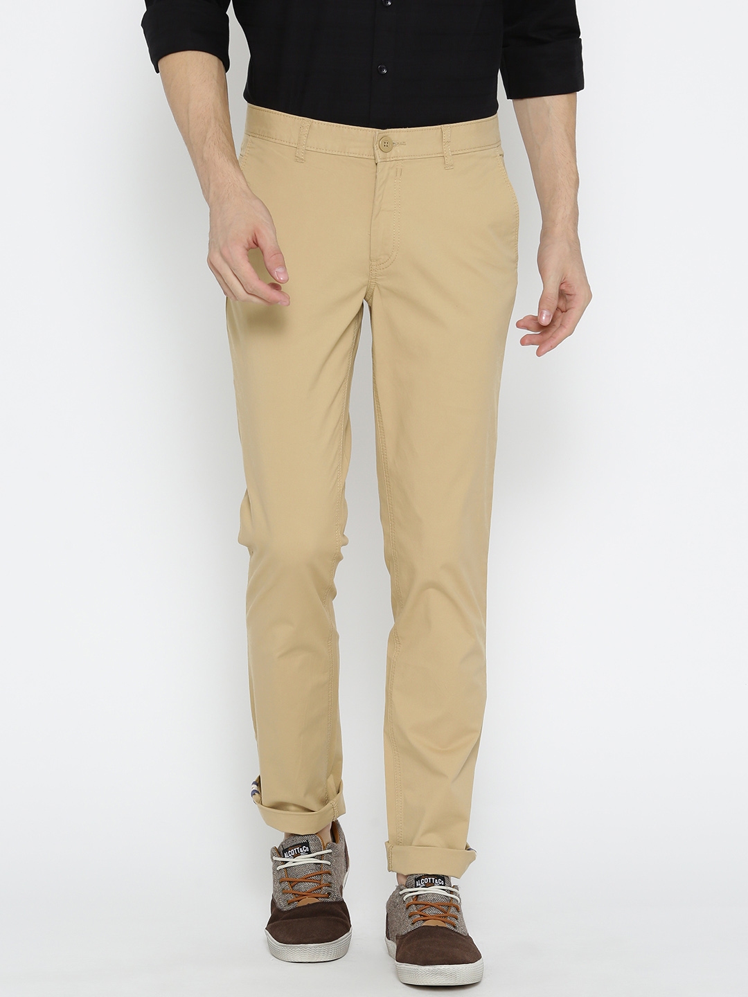 Buy John Players Men Beige Slim Fit Solid Chinos - Trousers for Men ... image.