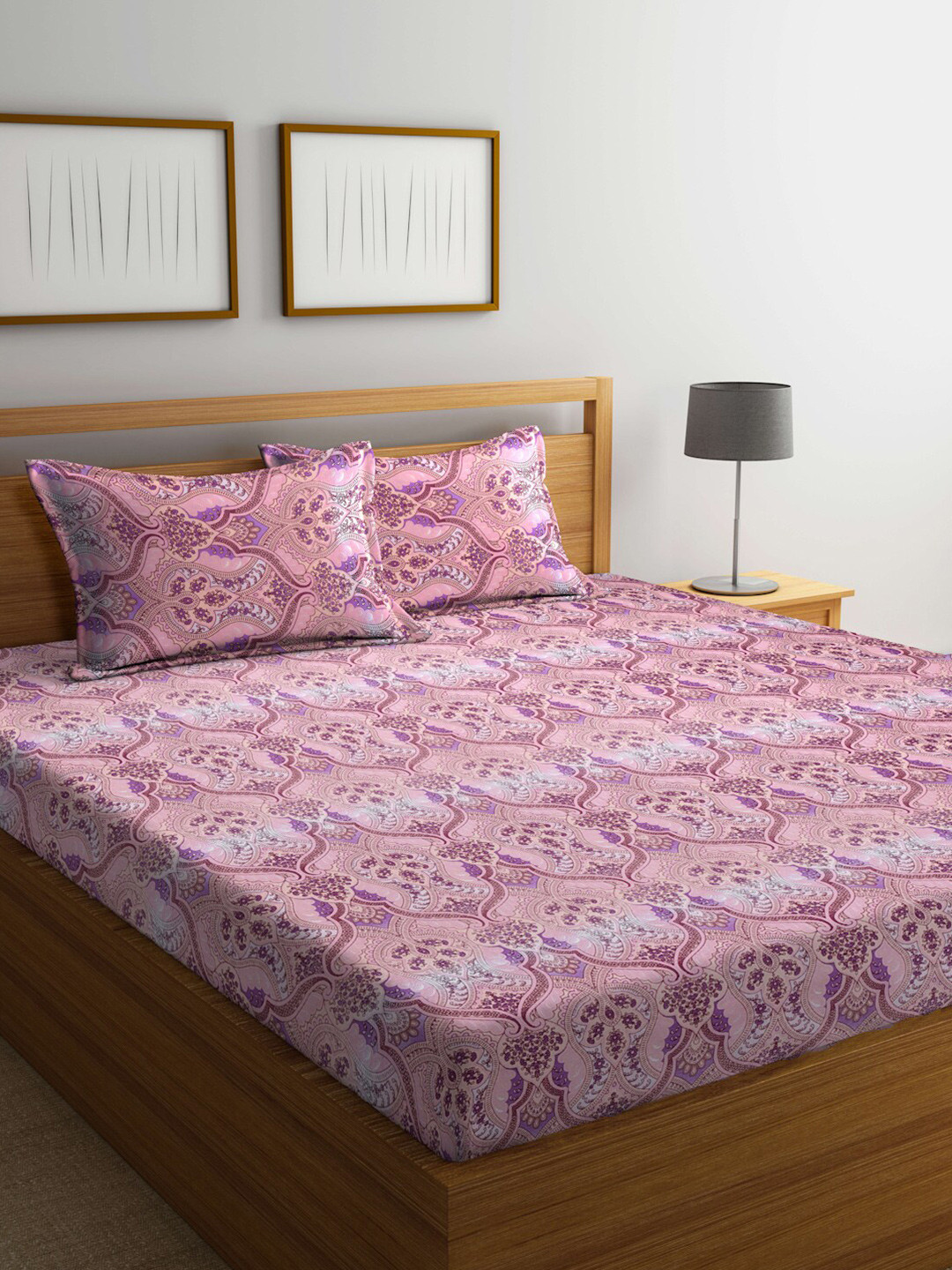 Buy BOMBAY DYEING Florentine Pink & Purple Ethnic Motifs 144 TC Queen