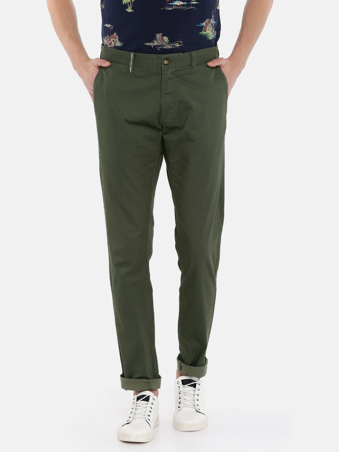 Buy U.S. Polo Assn. Men Olive Green Slim Fit Printed Chinos - Trousers ...