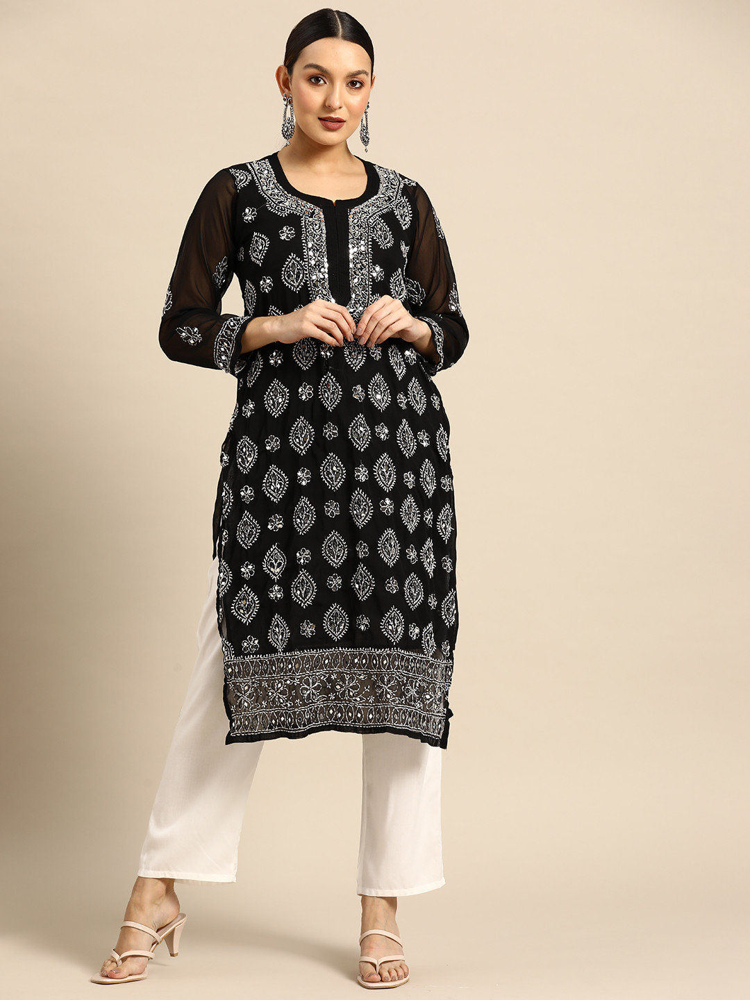 Buy Saadgi Ethnic Motifs Embroidered Chikankari Mirror Work