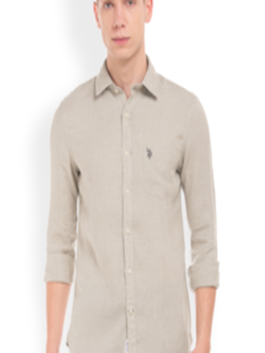 Buy U.S. Polo Assn. Men Beige & Grey Regular Fit Solid Semiformal Shirt ...