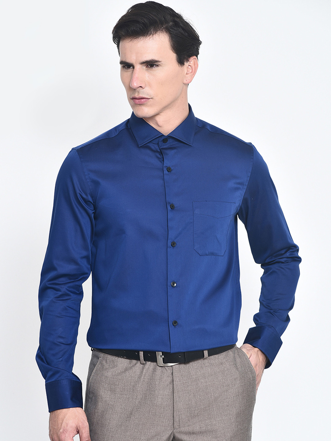 Buy U.S. Polo Assn. Tailored Men Blue Tailored Fit Solid Formal Shirt