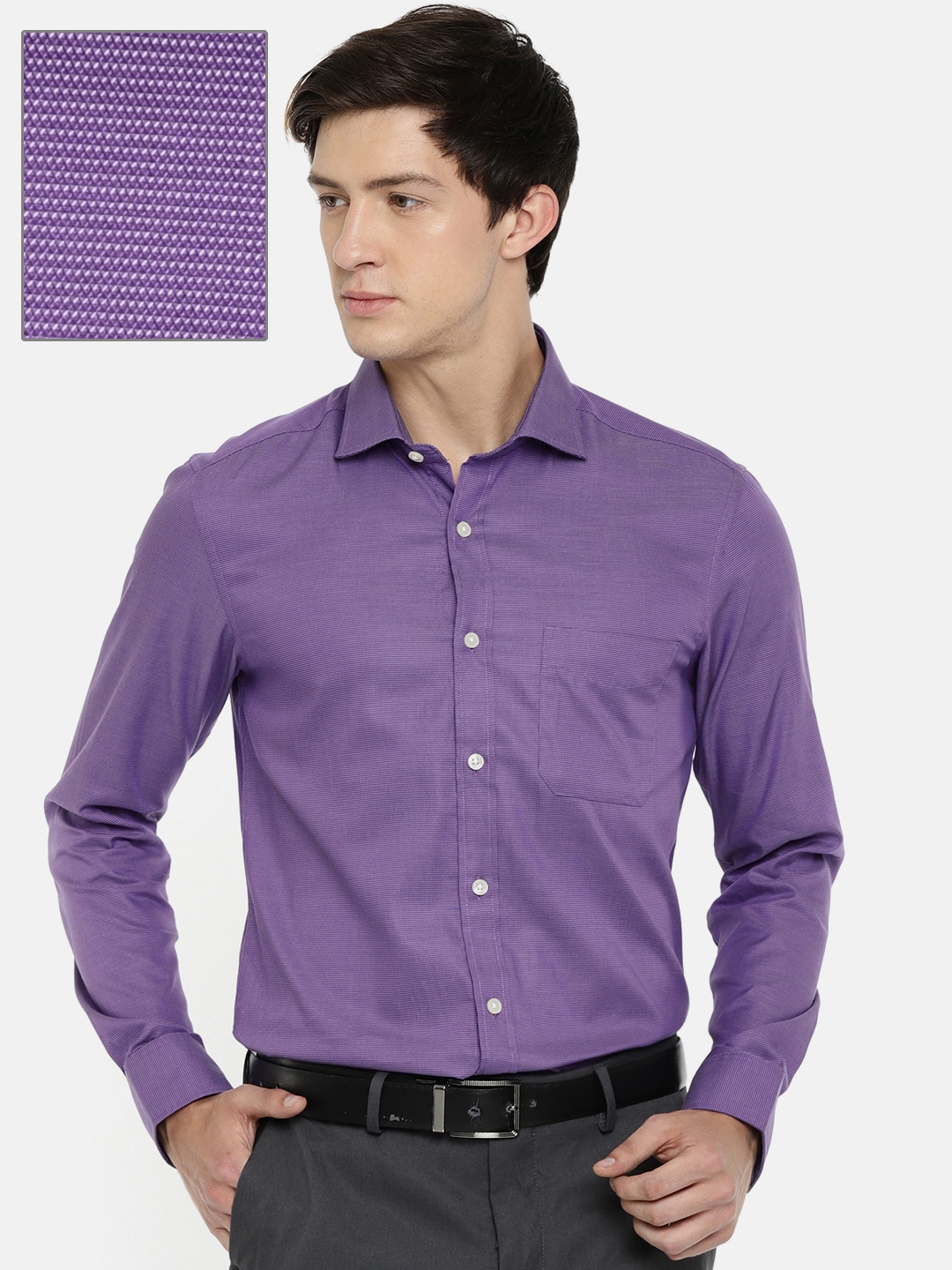 Buy U.S. Polo Assn. Men Purple Tailored Fit Self Design Formal Shirt ...