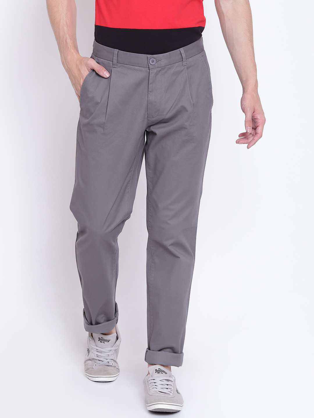 Buy United Colors Of Benetton Men Grey Slim Fit Solid Trousers - Trousers for Men 2202333 | Myntra