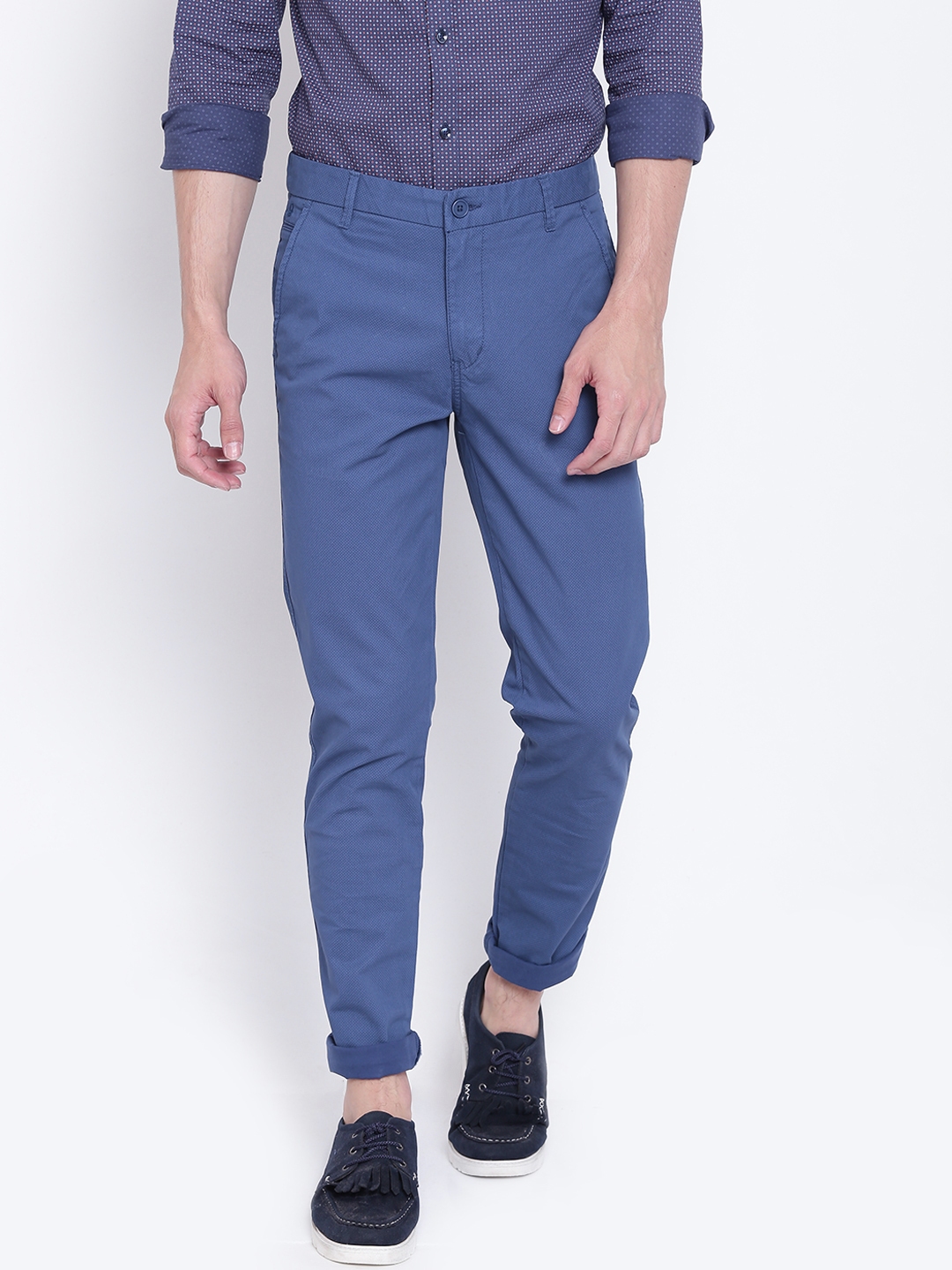 Buy United Colors Of Benetton Men Blue Slim Fit Printed Chinos ...
