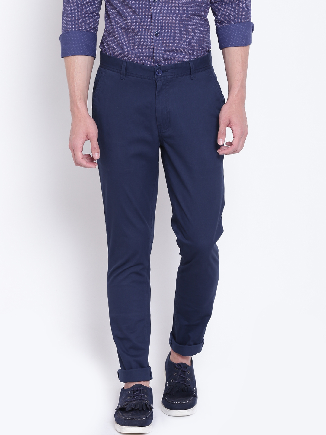 Buy United Colors Of Benetton Men Navy Blue Slim Fit Solid Chinos ...
