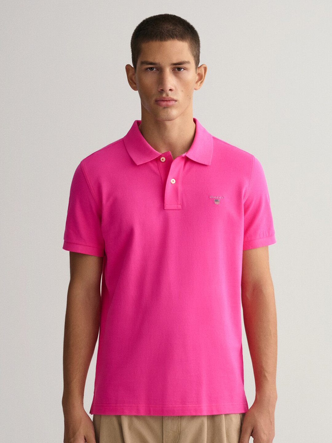 Gant Men Brown Solid Polo Collar Short Sleeves Tshirt