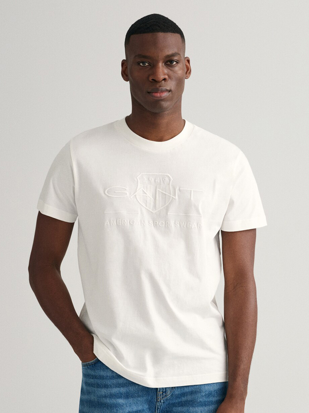 Gant Men Cream Striped Pure Cotton T-Shirt