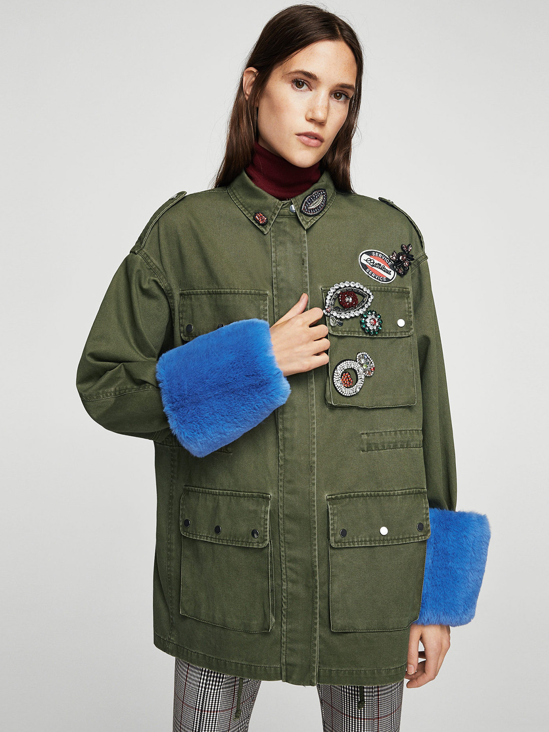 Buy MANGO Women Olive Green Embellished Denim Longline Jacket Jackets for Women 2202797 Myntra