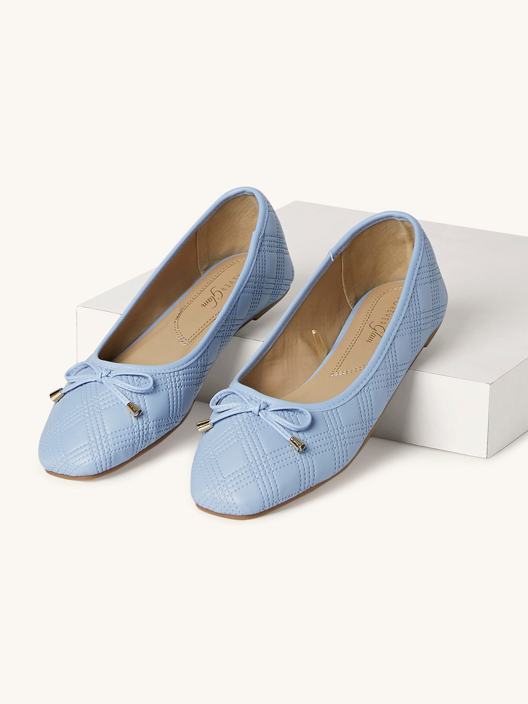 EFFLORESCENCE BALLERINAS IN BLUE CALFSKIN WITH FULLY EMBELLISHED CRYSTALS