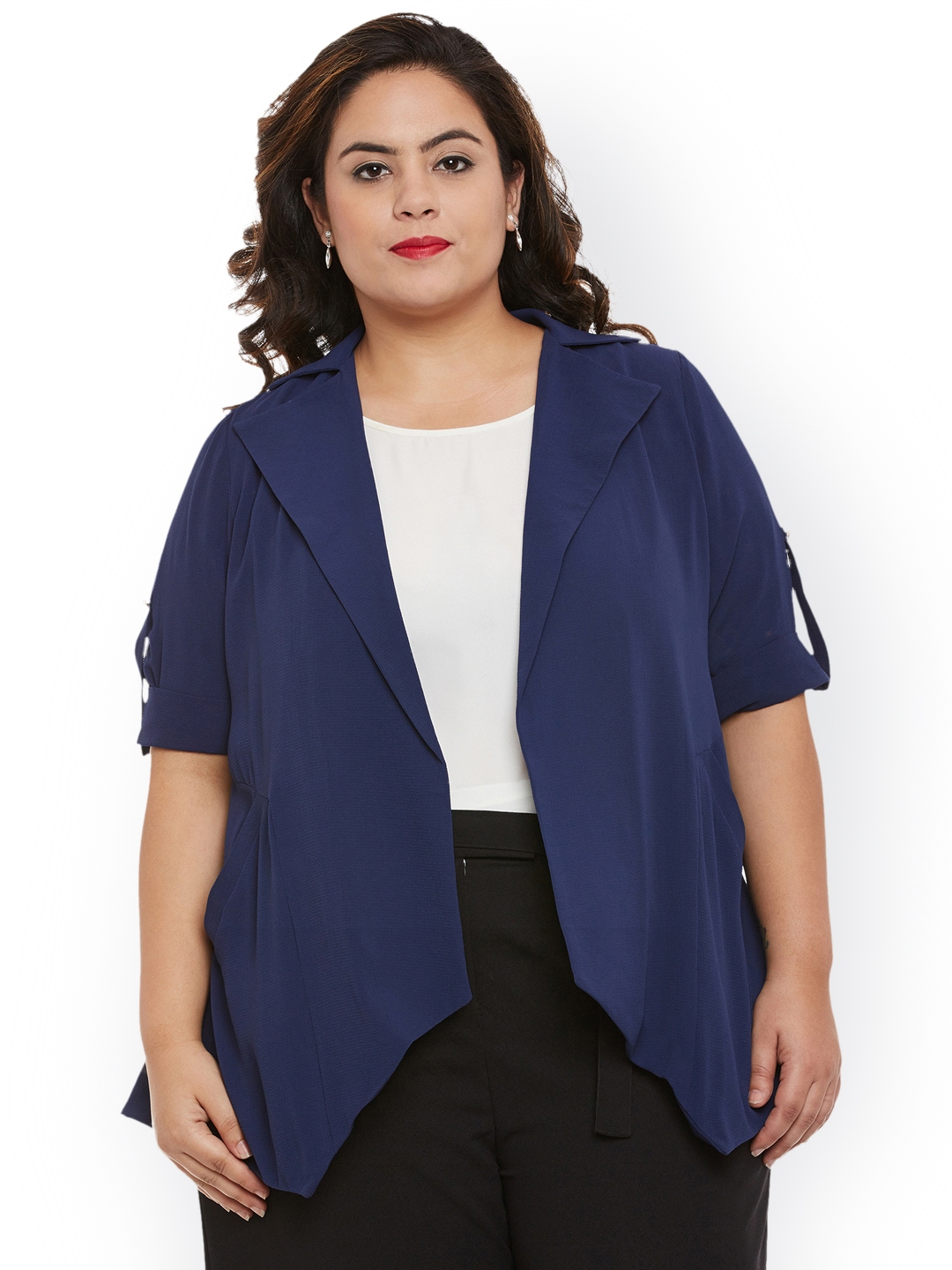 Buy NuBella Plus Size Women Blue Solid Open Front Jacket - Jackets for ...