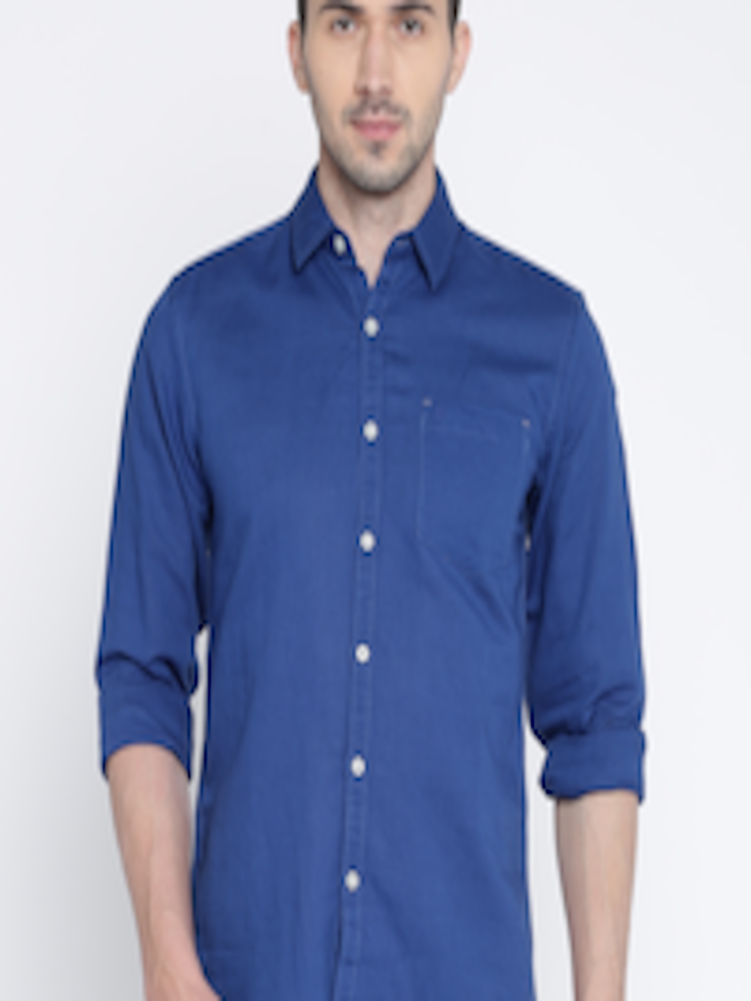 Buy Wrangler Men Blue Regular Fit Solid Casual Shirt - Shirts for Men ...