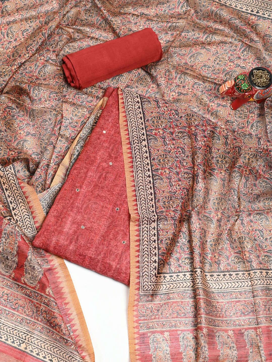 Buy Meena Bazaar Ethnic Motifs Printed Dupion Silk Unstitched Dress Material Dress Material